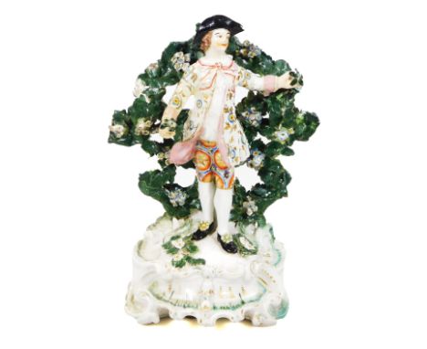A Derby patch marked candlestick figure, of a Gallant, c.1785, 26cm high.