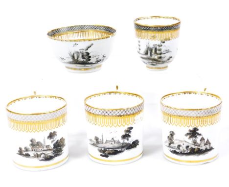 Unusual Derby coffee cans, c.1830, together with two Chinese pieces, c1760, the Derby coffee can probably made as an addition
