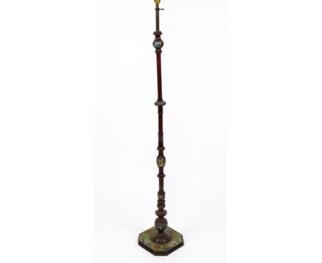 A 20thC Chinese cloisonne standard lamp, the metal fitting raised on a cylindrical stem broken by baluster and other sections