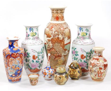 A collection of Chinese and Japanese pottery and porcelain, comprising of a 19thC Meiji period Satsuma tea bowl, profusely de