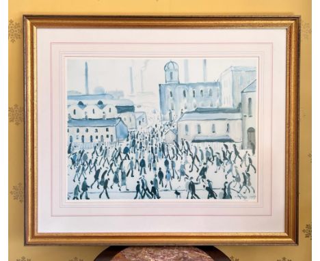 AFTER LS LOWRY, LITHOGRAPH, 'GOING TO WORK', 1959, BLIND STAMP, 594/850, FRAMED AND GLAZED, APPROX 43 x 58cm