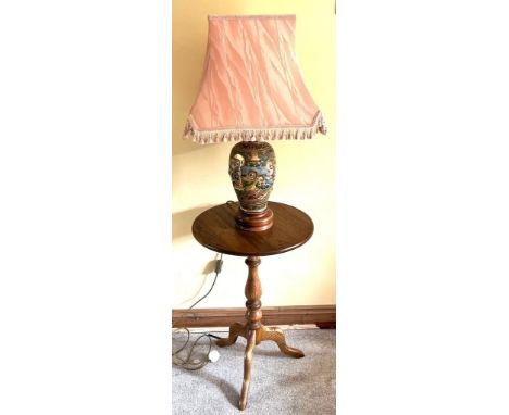 OAK TRIPOD TABLE PLUS JAPANESE LAMP