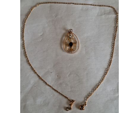 9CT GOLD PENDANT WITH SINGLE PEARL AND RUBY COLOURED STONE, PLUS 9CT GOLD CHAIN. TOTAL WEIGHT APP. 2.8G

BOTH APPEAR IN REASO