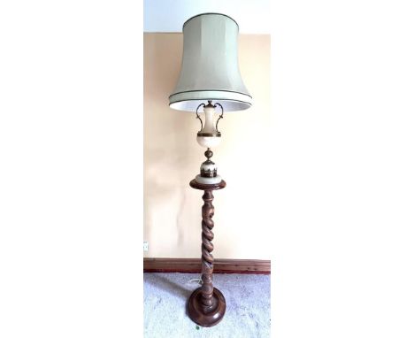 REPRODUCTION TORCHERE STAND WITH ALABASTER TABLE LAMP, APPROX 94cm HIGH

 