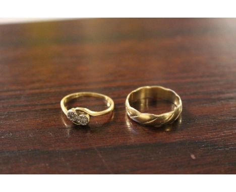 Ladies 9ct Gold ring 2.4g total weight and a a8ct Gold Diamond set ring 1.8g total weight 