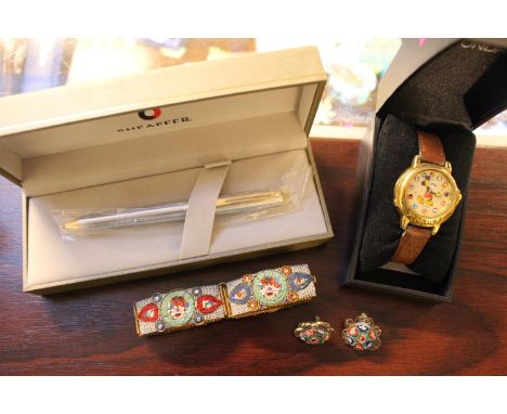 Lorus Mickey Mouse watch, Micro Mosaic bangle and Cased Sheaffer Ball point Pen 