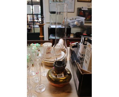 The Miller Lamp with brass reservoir and glass chimney funnel 
