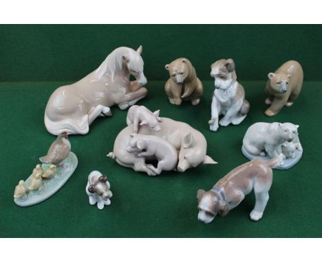 Collection of LLadro &amp; Nao to include Bears, Pig group, Horse etc (9) 