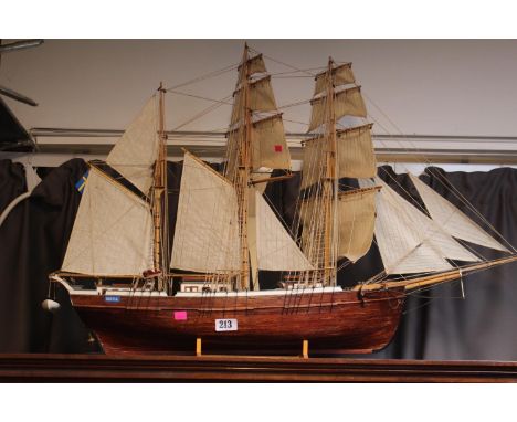 Scratch built model of a sailing ship with label META 