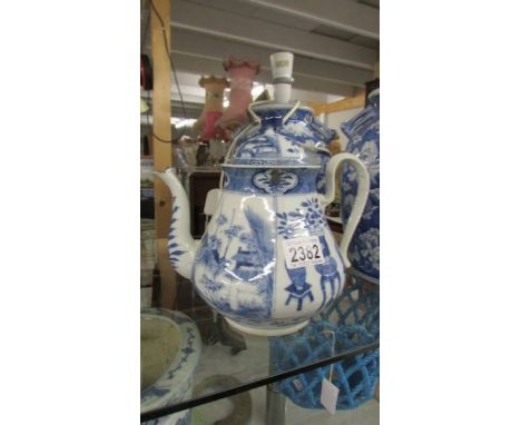 A blue and white teapot.