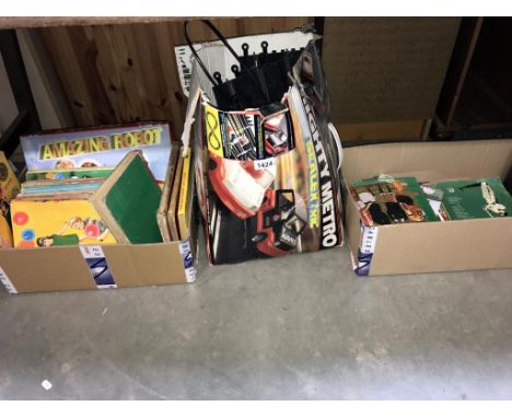 A box of children's books (A/F), Scalextric Mighty Metro &amp; box of football programmes including Nottingham Forest etc.