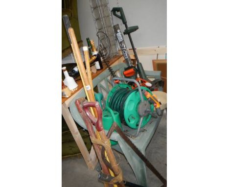 A quantity of garden tools, hedge trimmer etc., (collect only)