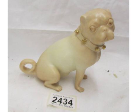 A Royal Worcester pug dog. ****Condition report**** No visible cracks or chips.Detailing to the eyes are worn.Height 13.5cm