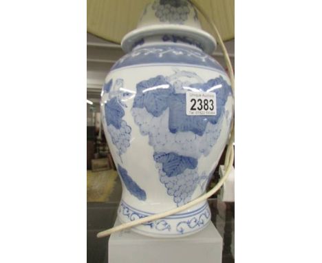 A blue and white Chinese table lamp with shade.  (Collect only) ****Condition report**** No damage. Height 56cm