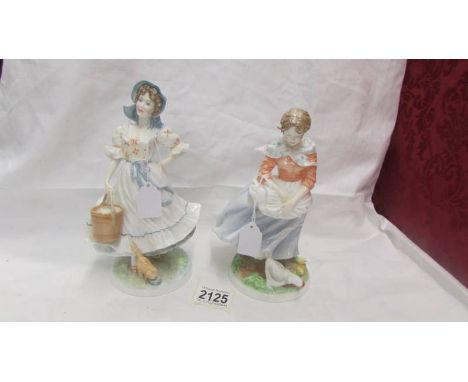 Two Royal Worcester "Old Country Ways" series figures - "The Millkmaid" and "A Farmer's Wife".