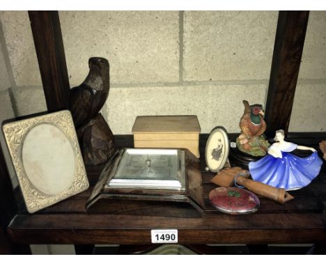 A barometer, 2 photo frames, a compact, wooden box &amp; knife handle &amp; a Royal Doulton figure 'Elaine' HN3214