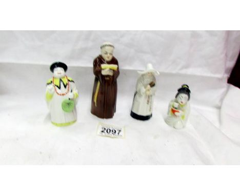 Four Royal Worcester candle snuffers - Mandarin, Chinese Girl, Monk and Nun.