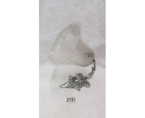 A 1930's chrome rams head wall light with acid etched glass shade.