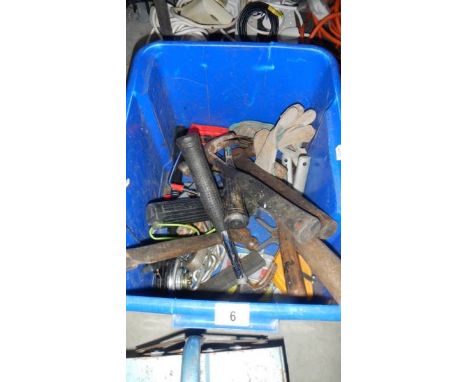 A blue plastic tub of old tools. (collect only)