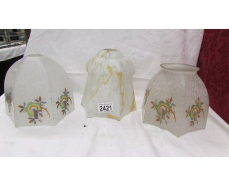 Three 1930's glass lamp shades.