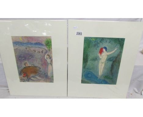 Marc Chagall (1887-1985) Pair of modernist figural lithographic prints published in New York printed in West Germany 1977. Mo