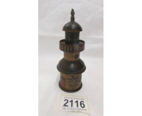 Early 19th century treen writing compendium in form of a light house A/F ****Condition report**** Height 12.5cm.Base 4.5cm.Se