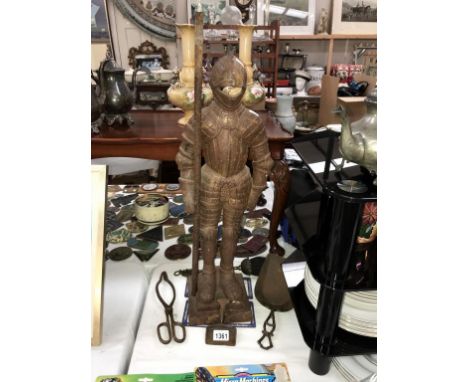 A cast iron Knight in armour fire side assistant &amp; selection of fire tools A/F (height 66cm)