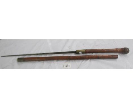 An old swordstick, lenght 86 cm, blade 48.5 cm.