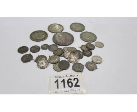 Approximately 115 grams of silver coins including Victorian crown.