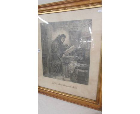 &nbsp;Large late 19th&nbsp;century pencil drawing entitled 'Luthers first study of the bible' (Martin Luther) signed D. Rober