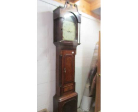 A tall oak cased early 19th century long case clock with painted dial and shell inlay. COLLECT ONLY.