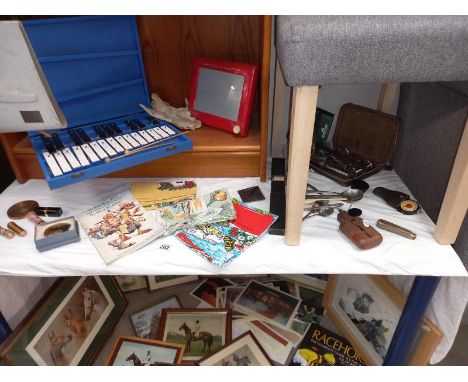 A collection of 50's items including pen knives, hip flask etc