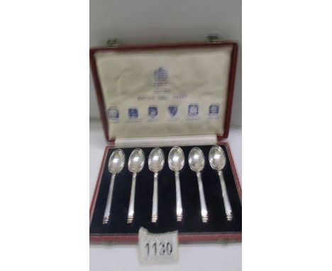 A cased set of six silver spoons.