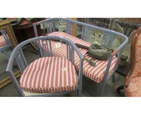 A blue painted sofa and chair with cushions. COLLECT ONLY.