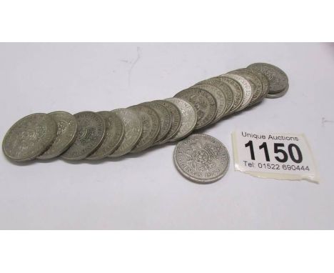 Eighteen pre 1947 silver 2/- (202 grams) and a 1949 2/-.