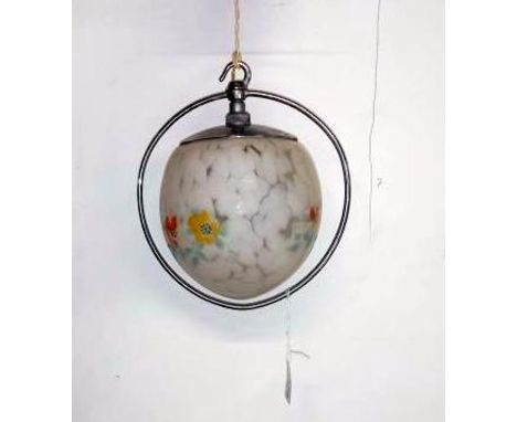 An Art Deci hanging ceiling light.