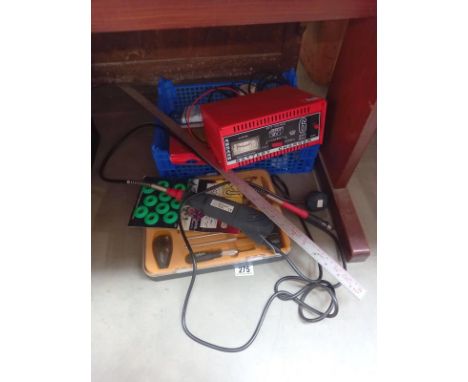 A rotary tool, sharp knife and set of workshop sundries