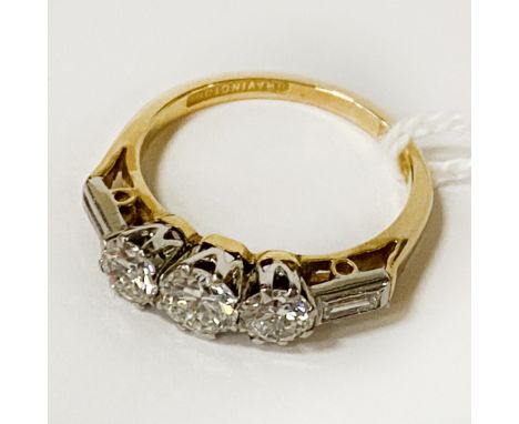 18CT YELLOW GOLD 3 STONE DIAMOND RING 1.10CTS SIZE K/L 3.4 GRAMS 