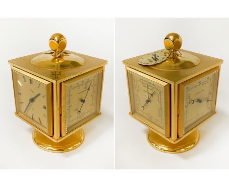 BRASS 8 DAY MANTLE CLOCK WITH 4 FACE THERMOMETER