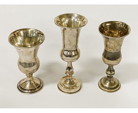 THREE SILVER KIDDISH CUPS 4OZS APPROX