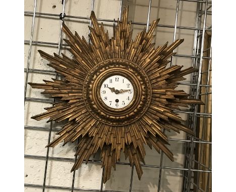 CARVED 19TH/20THC SUNBURST CLOCK - 46CMS (DIAM)