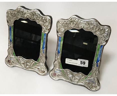 PAIR HM SILVER &amp; ENAMEL BUTTERFLY PHOTO FRAMES 20CMS X 16CMS