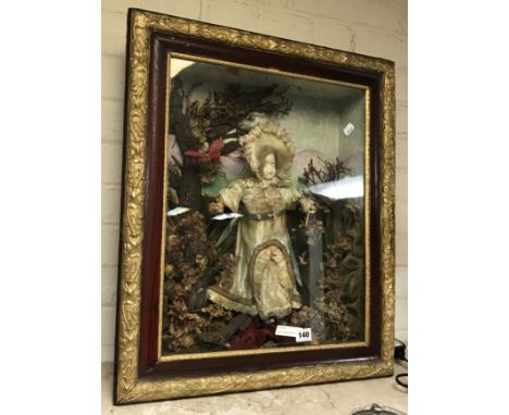 EARLY FRAMED ASPREY 1890 EXPOSITION AUTOMATON DOLL IN GILT FRAMED CASE
