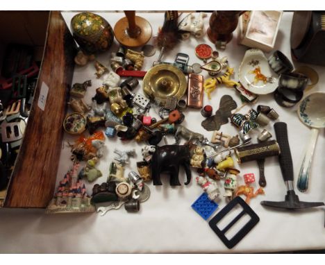 A selection of items to include Wade Whimsies. thimbles, copper measure, vintage buckets etc 