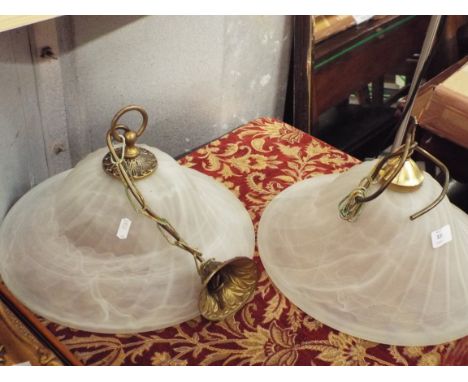 Two glass ceiling lights together with a floor standing adjustable reading light