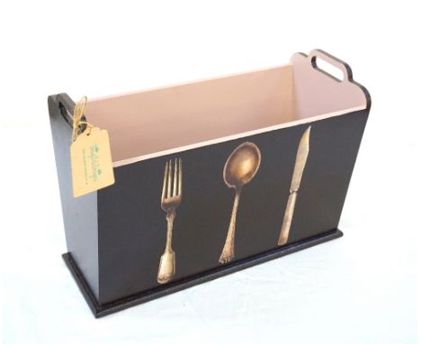 HAND PAINTED AND CUTLERY DECORATED MAGAZINE RACK BY DAISY BELLE DESIGNS30cm x 41.5cm Note: Daisy Belle Designs is owned and r