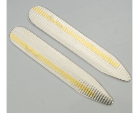 STRIPED FLASH COLLAR STAYS BY MARION KANEin sterling silver and 23 1/2 carat gold foil Note: Marion Kane is an award-winning 