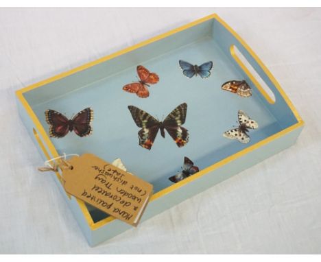 HAND PAINTED AND BUTTERFLY DECORATED WOODEN TRAY BY DAISY BELLE DESIGNS20cm x 29cm Note: Daisy Belle Designs is owned and run