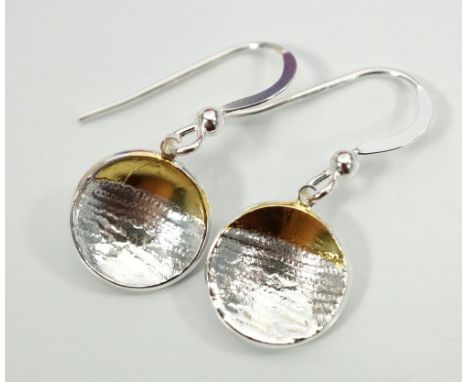 CIRCLE LACE DROP EARRINGS BY MARION KANEin Sterling silver and 23 1/2 carat gold foilNote: Marion Kane is an award-winning Sc