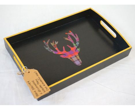 HAND PAINTED AND STAG DECORATED TRAY BY DAISY BELLE DESIGNS26cm x 39cm Note: Daisy Belle Designs is owned and run by designer